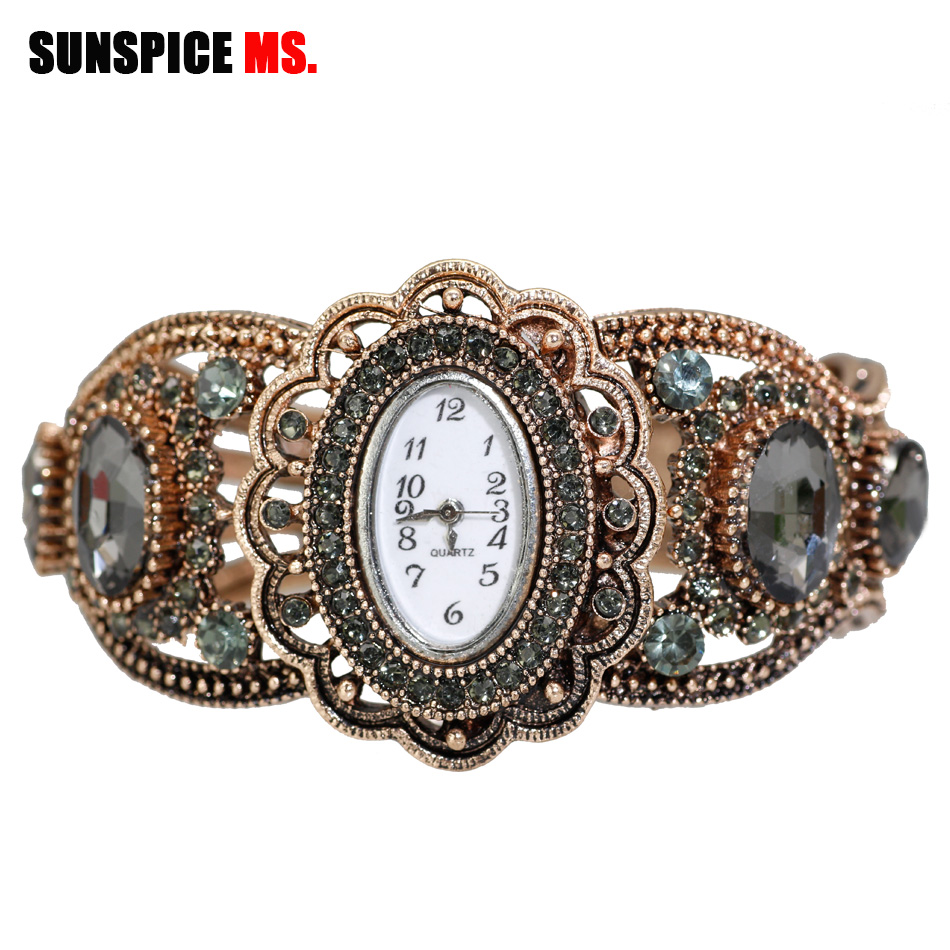 Indian Jewelry Watches - Sunspice-MS-Relógio de pulso de quartzo feminino,
