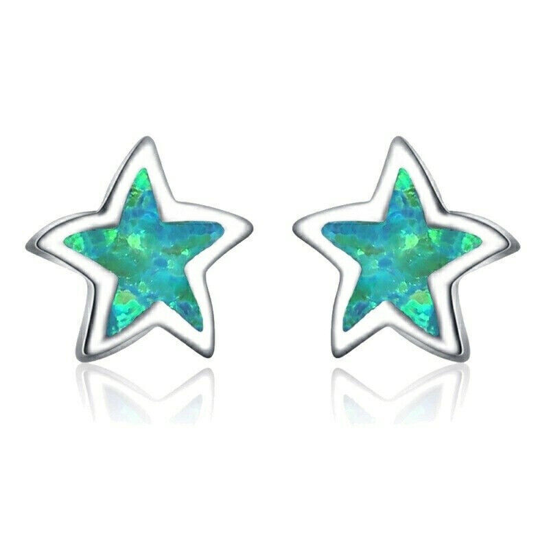 Opal Earrings Dangle - 1 par verde/azul/branco pentagrama verde simulado