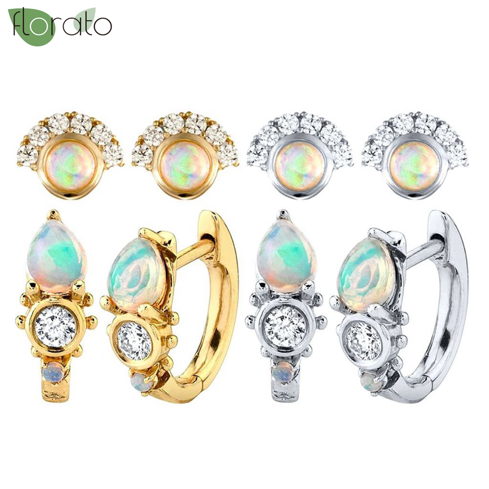 Opal Earrings Dangle - 925 prata esterlina agulha requintado pequenos